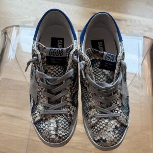 Golden Goose Gray Blue Snake Print Superstar Sneakers. 38
